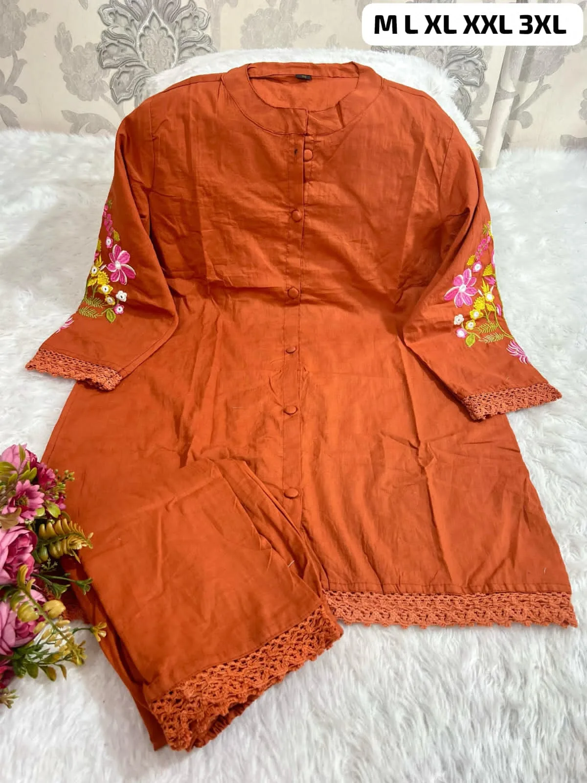 Rust Orange Embroidered Co-Ord Set - Chitra Fashion