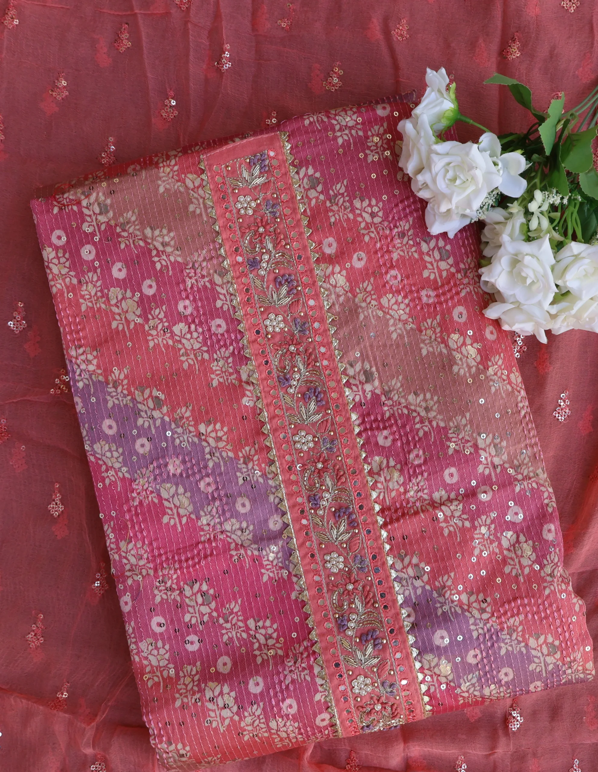 Elegant Peach Printed Cotton Suit Set with Dupatta - Chitra Fashion