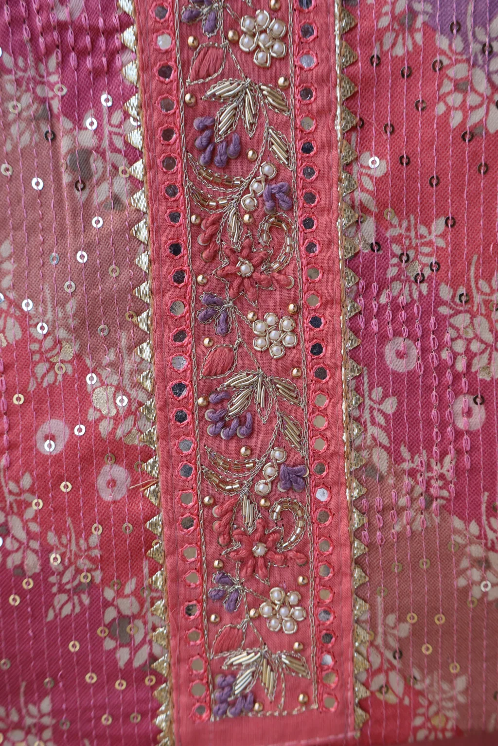 Elegant Peach Printed Cotton Suit Set with Dupatta - Image 4
