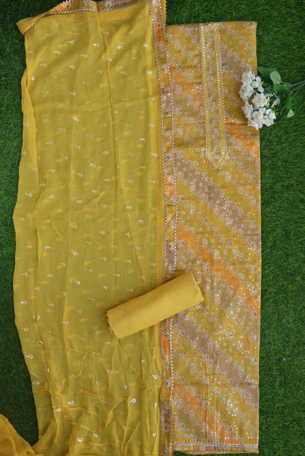 Elegant Yellow Cotton Suit Set with Dupatta - Image 4