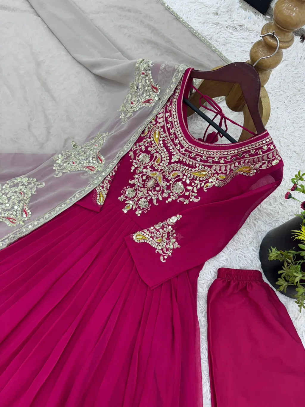 Magenta Anarkali Suit With Multicolor Thread Embroidery - Image 2
