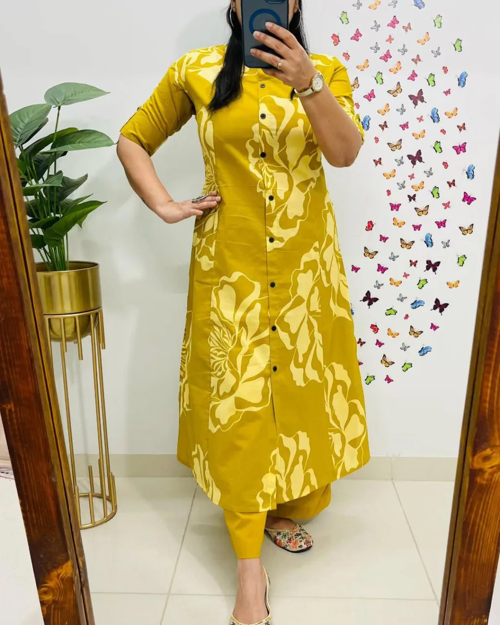 Mustard Yellow Floral Cotton Printed Kurta Set