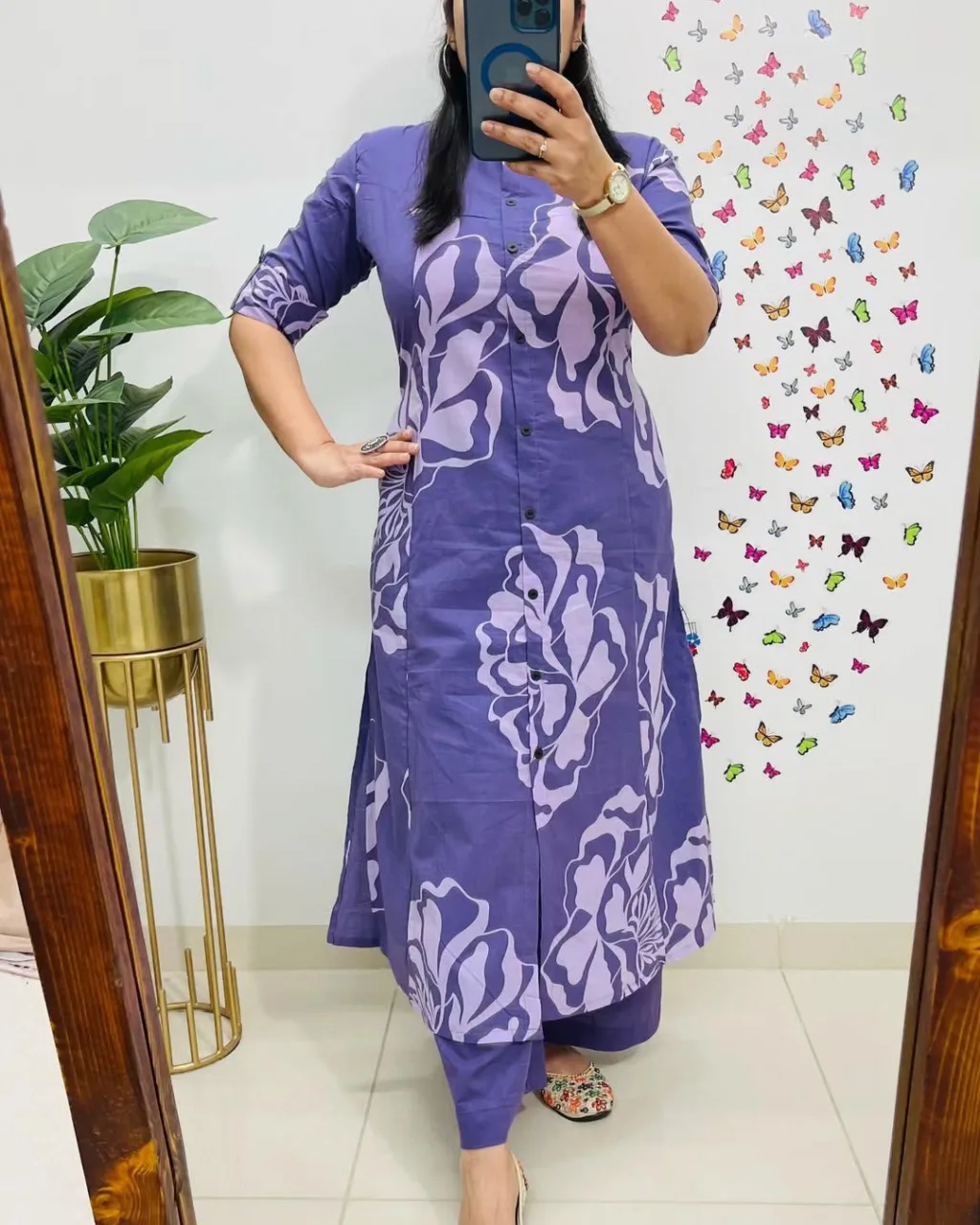 Purple Floral Cotton Printed Suit Set