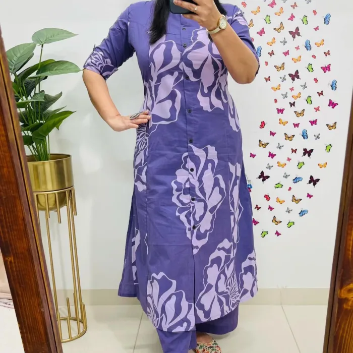 Purple Floral Cotton Printed Suit Set