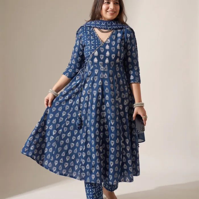 Traditional Sanganeri Print Cotton Kurta Pant Set